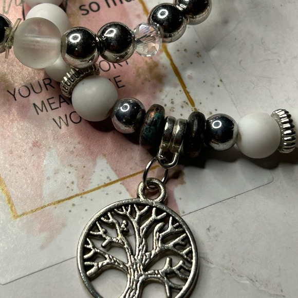 Silver and White Tree of Life Bracelet Set - Picture 2 of 3